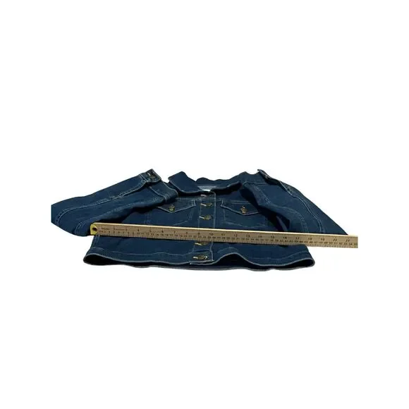 Calvin Klein Women’s Cropped Denim Jacket Blue Stretch Jean Size L - Picture 4 of 11